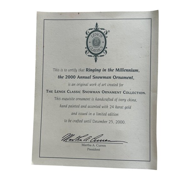 Lenox 2000 Snowman Ornament Handcrafted Ivory China 24K Gold Y2K Collectible - Picture 5 of 9